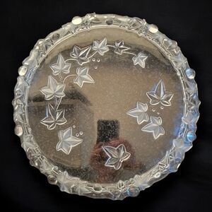 Mikasa Parisian Ivy Crystal Glass Cake Stand Tray Embossed Frosted Leaves Hostes